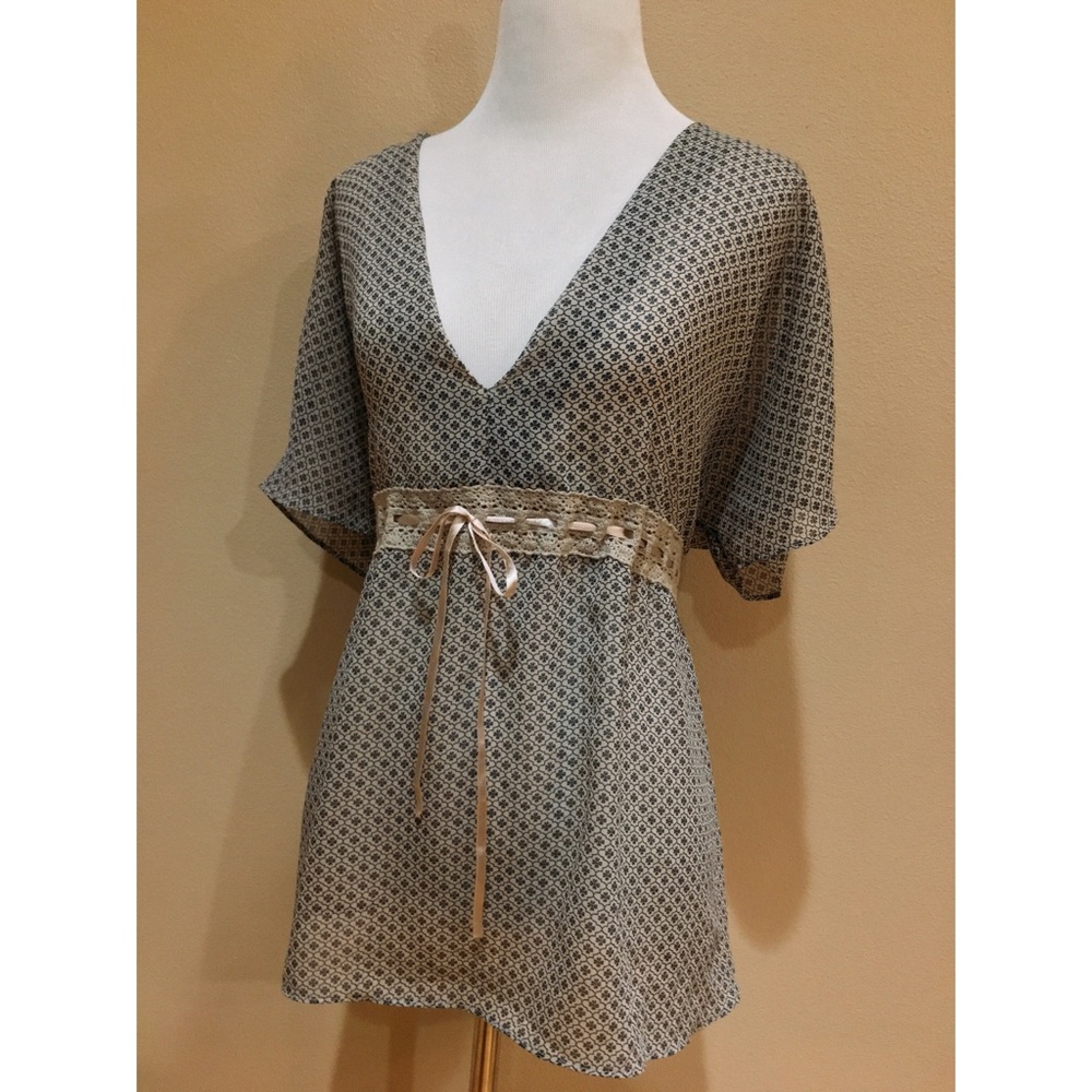 Nicole Crochet Ribbon Tie Empire Waist Kimono Top